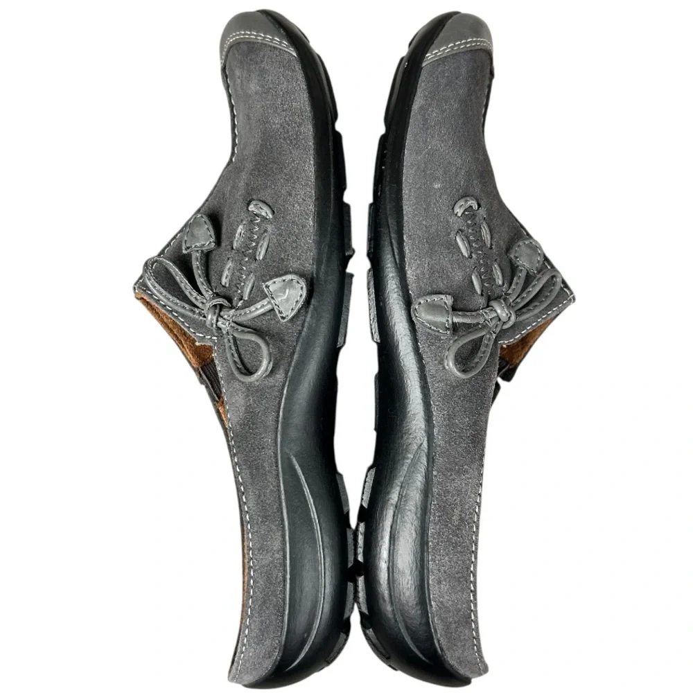 NATURAL SOUL by NATURALIZER Grey Suede Leather Mules Flats Slides Bow Accent 6.5 - Picture 5 of 14